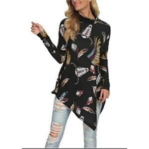 levaca Womens Fall Asymmetrical Pullover Sweaters Tunic Top Black XL NWT #002